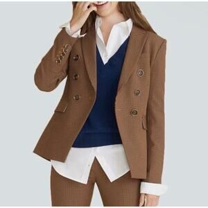 Veronica Beard Miller Dickey Jacket Micro Gingham Camel Plaid Blazer Size 10